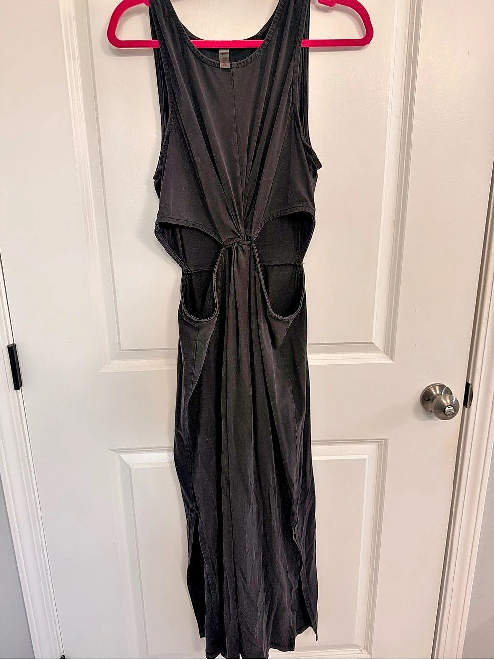 Beyond Yoga Around The World Front Twist Dress Black Maxi Size XL